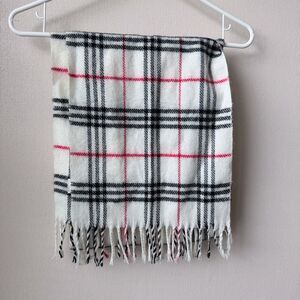 Royal Rossi 100% Cashmere Plaid Scarf Ivory Black Red Fringe